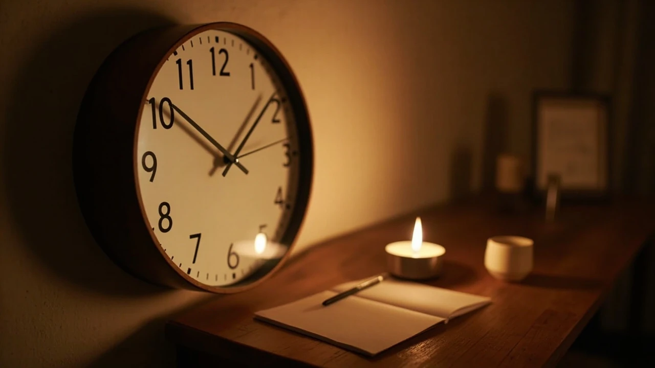 Zegar z godziną 20:02 i delikatne tło symbolizujące przesłanie godziny lustrzanej