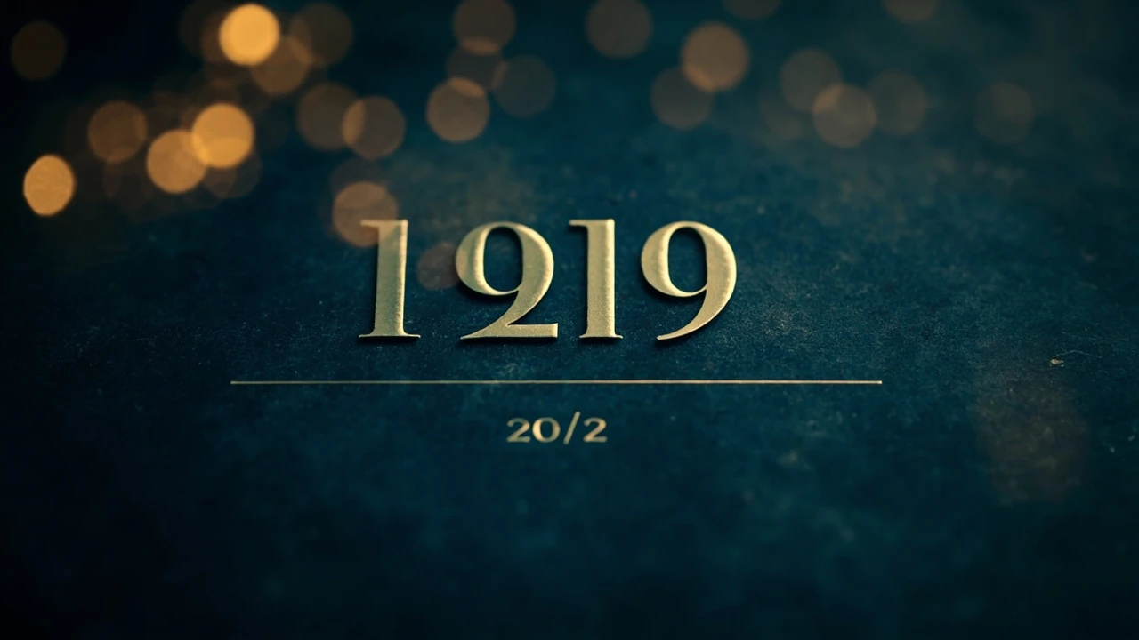 Liczba 1919 wyeksponowana na ciemnym tle obok symbolicznego zapisu 20/2